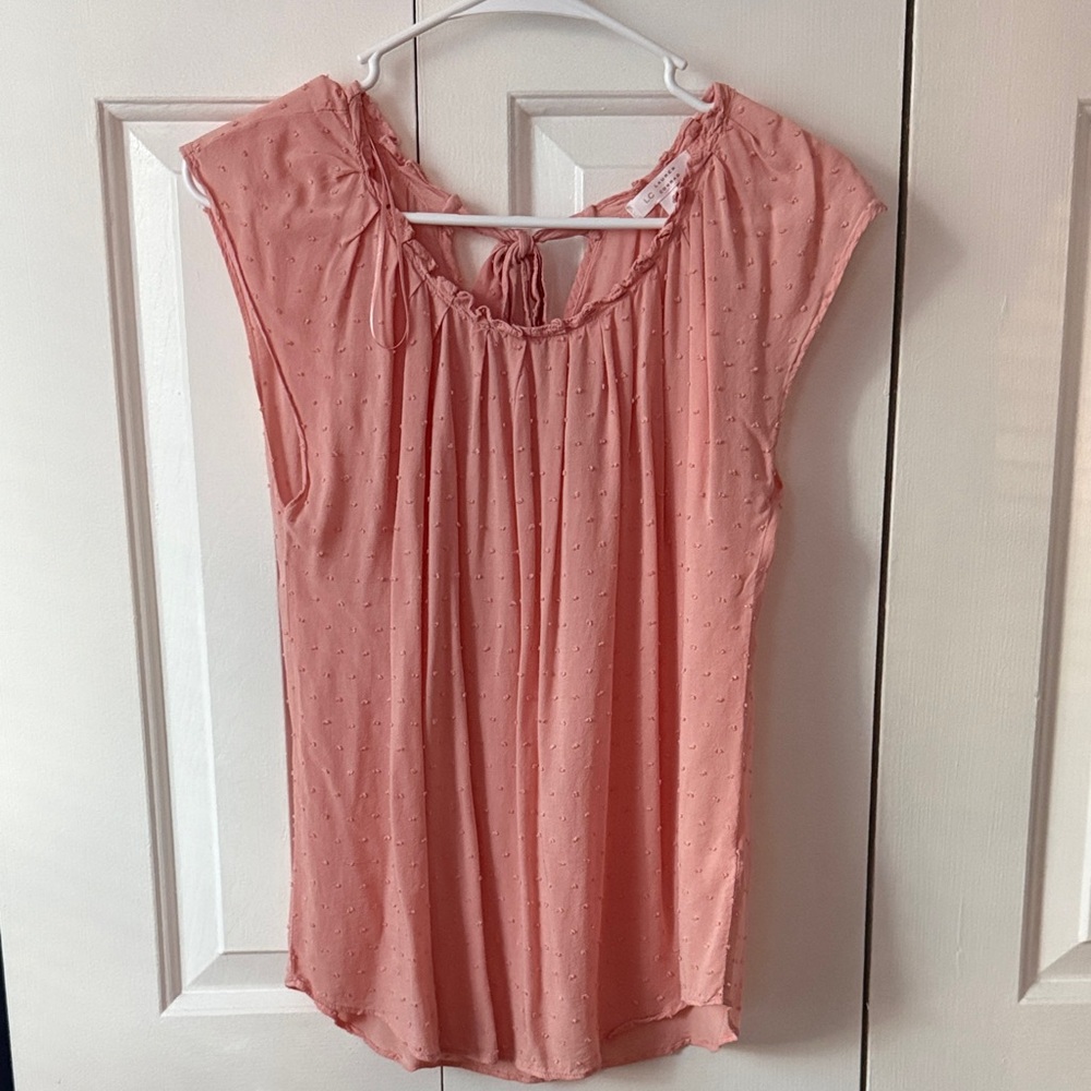 LC Lauren Conrad Dusty Rose Cap-Sleeve Swiss Dot Blouse with Tie Neck